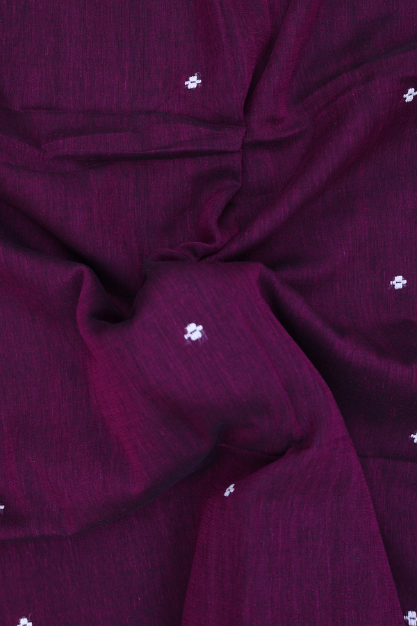 Bengal Cotton Saree In Plum Purple With Threadwork Buttas