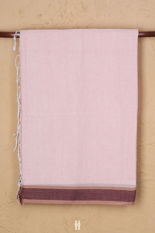 Bengal Cotton Saree In Blush Pink With Checks Design