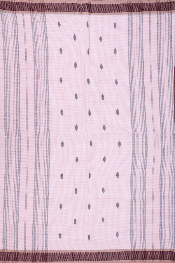 Bengal Cotton Saree In Blush Pink With Checks Design