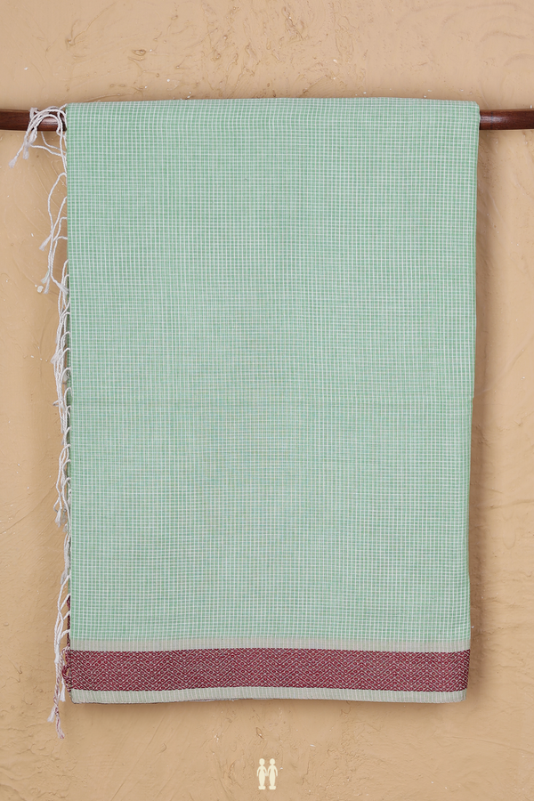 Bengal Cotton Saree In Mint Green With Checks Design