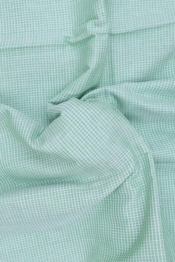 Bengal Cotton Saree In Mint Green With Checks Design
