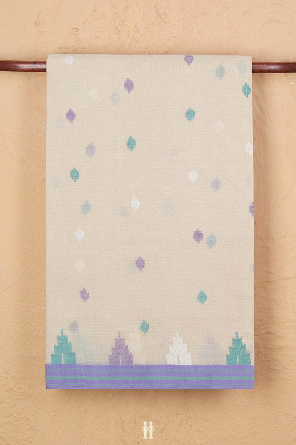 Bengal Cotton Saree In Cream Color With Threadwork Buttas