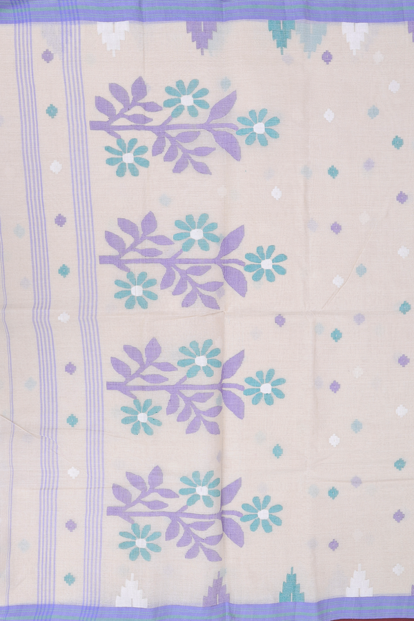 Bengal Cotton Saree In Cream Color With Threadwork Buttas