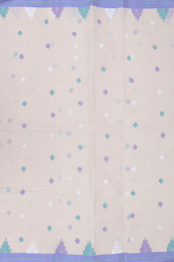Bengal Cotton Saree In Cream Color With Threadwork Buttas