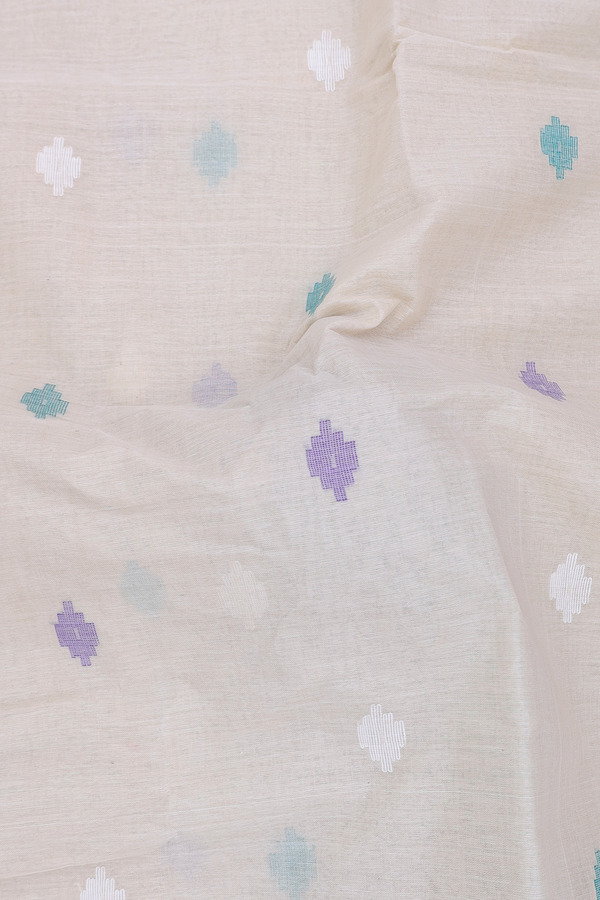 Bengal Cotton Saree In Cream Color With Threadwork Buttas