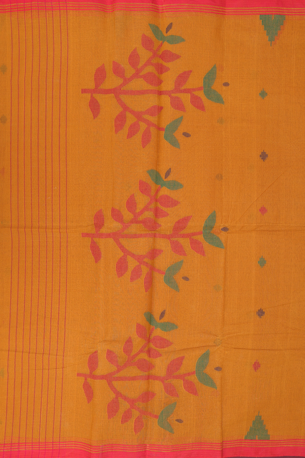 Bengal Cotton Saree In Mustard Orange With Threadwork Buttas