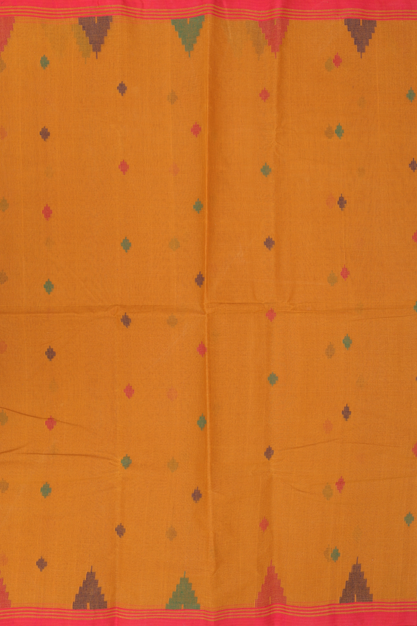 Bengal Cotton Saree In Mustard Orange With Threadwork Buttas