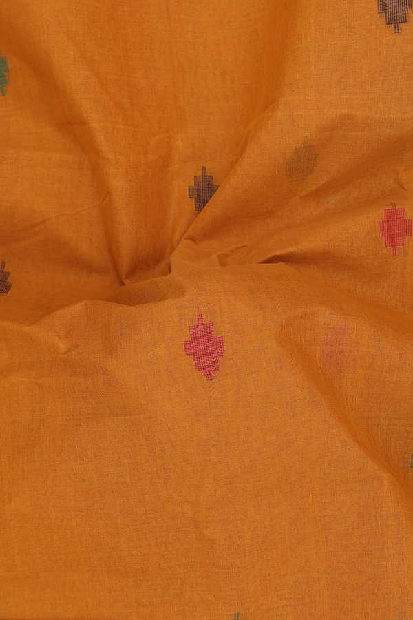 Bengal Cotton Saree In Mustard Orange With Threadwork Buttas