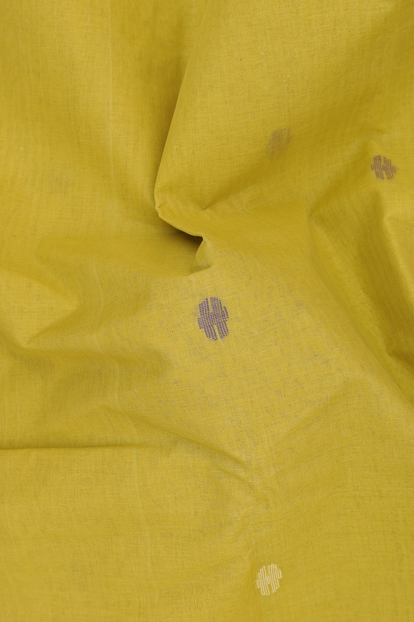 Bengal Cotton Saree In Olive Yellow With Threadwork Buttas