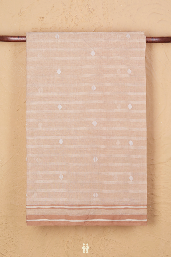 Bengal Cotton Saree In Light Brown Along Stripes With Buttas