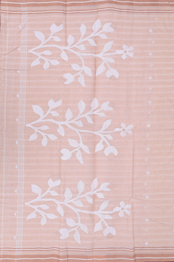 Bengal Cotton Saree In Light Brown Along Stripes With Buttas