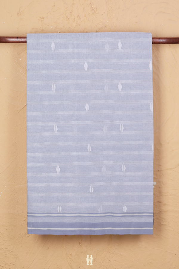 Bengal Cotton Saree In Light Grey Along Stripes With Buttas