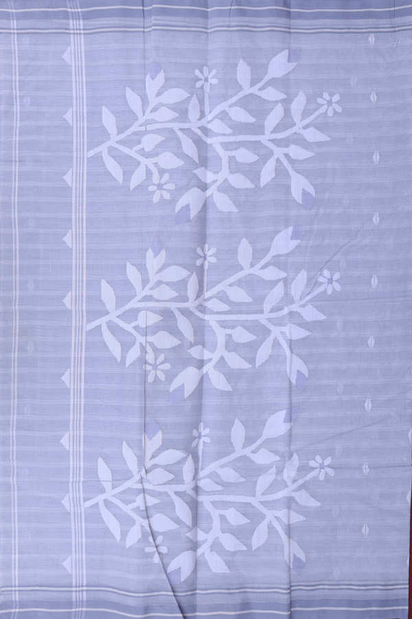 Bengal Cotton Saree In Light Grey Along Stripes With Buttas