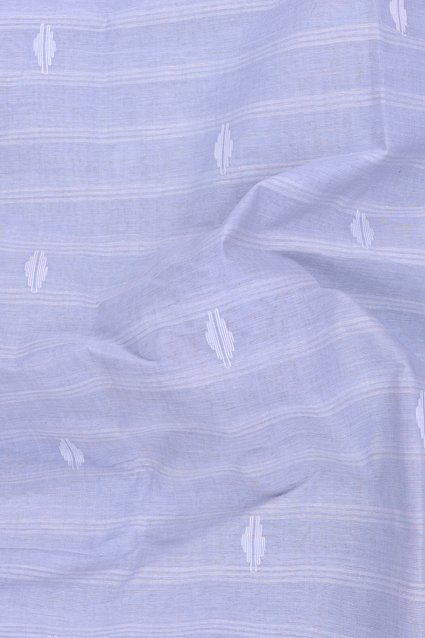 Bengal Cotton Saree In Light Grey Along Stripes With Buttas