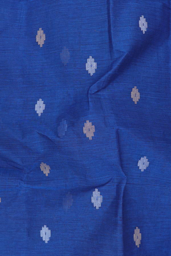 Bengal Cotton Saree In Capri Blue With Threadwork Buttas