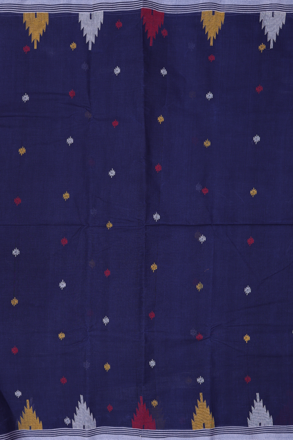 Bengal Cotton Saree In Navy Blue With Threadwork Buttas
