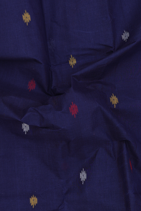 Bengal Cotton Saree In Navy Blue With Threadwork Buttas