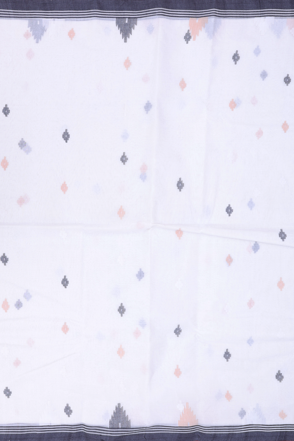 Bengal Cotton Saree In White With Threadwork Buttas