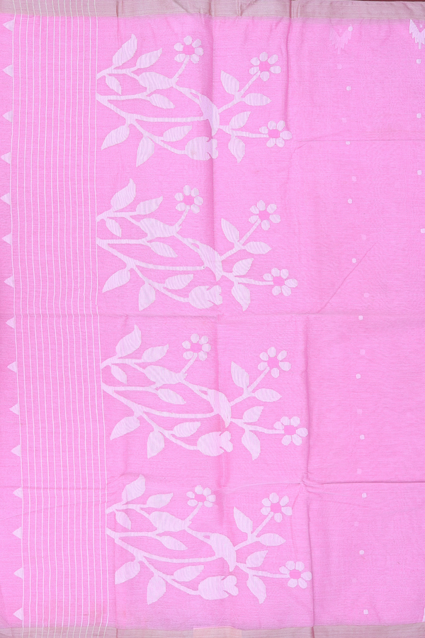 Bengal Cotton Saree In Pink With Threadwork Buttas