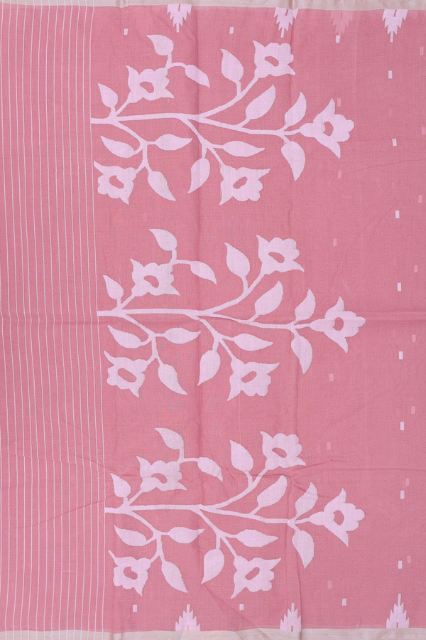 Bengal Cotton Saree In Dusty Rose With Threadwork Buttas