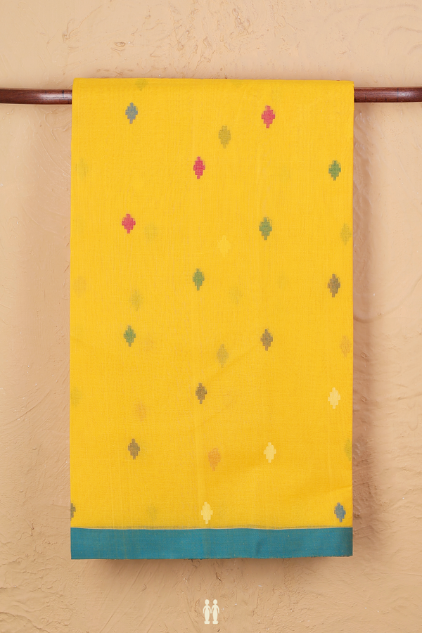 Bengal Cotton Saree In Yellow With Threadwork Buttas