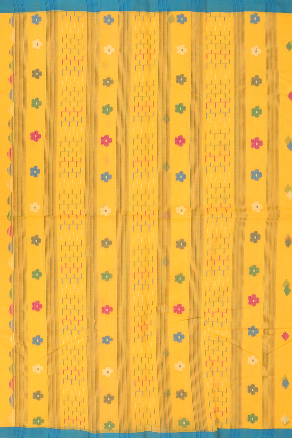 Bengal Cotton Saree In Yellow With Threadwork Buttas