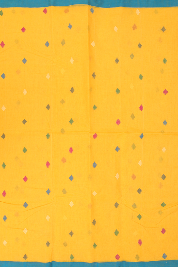 Bengal Cotton Saree In Yellow With Threadwork Buttas
