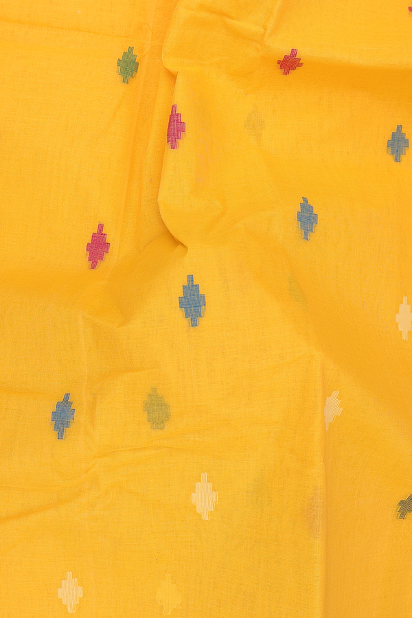 Bengal Cotton Saree In Yellow With Threadwork Buttas