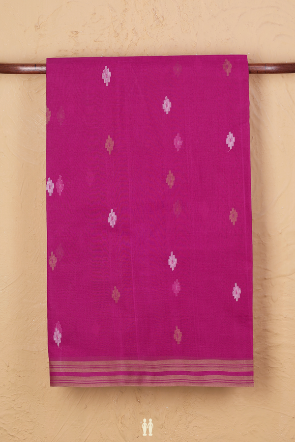 Bengal Cotton Saree In Rose With Threadwork Buttas