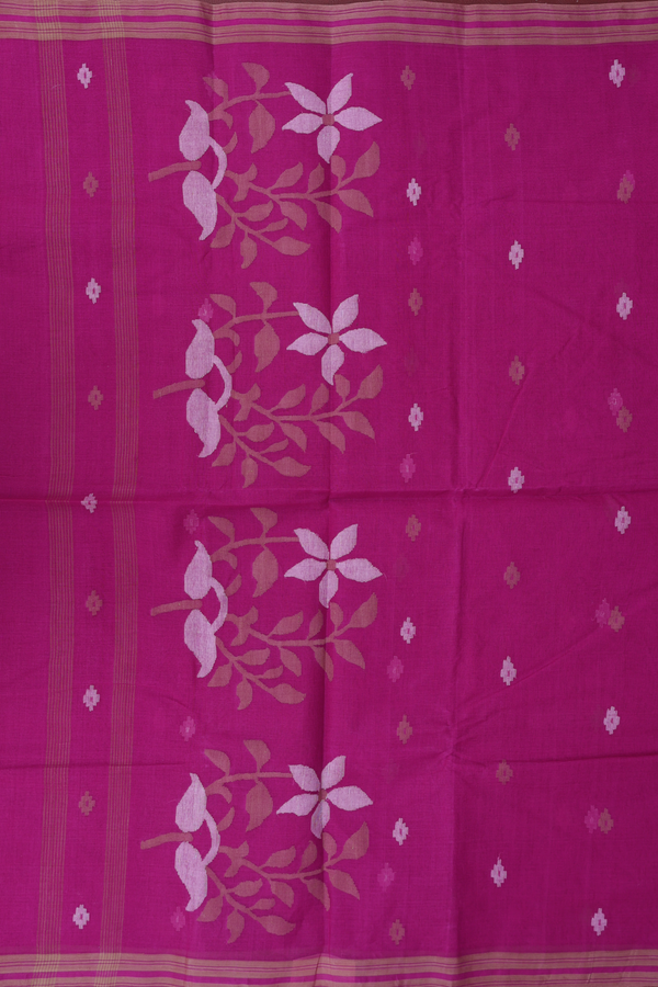 Bengal Cotton Saree In Rose With Threadwork Buttas