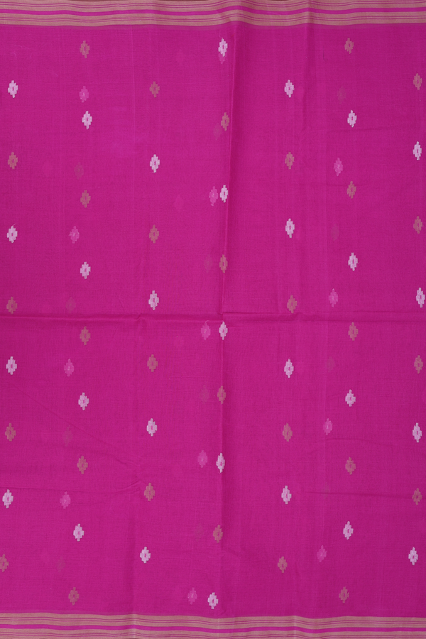 Bengal Cotton Saree In Rose With Threadwork Buttas