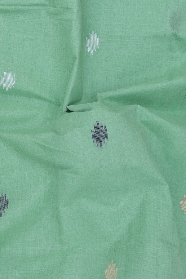 Bengal Cotton Saree In Green With Threadwork Buttas