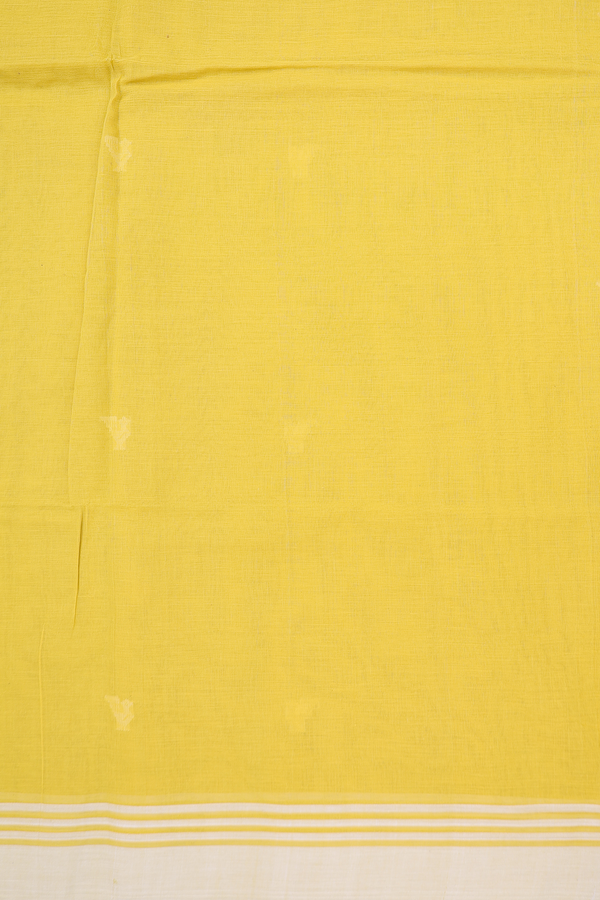 Bengal Cotton Saree In Olive Yellow With Threadwork Buttas