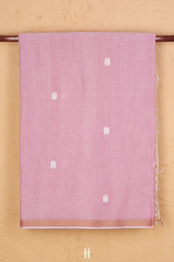 Bengal Cotton Saree In Dusty Pink With Threadwork Buttas