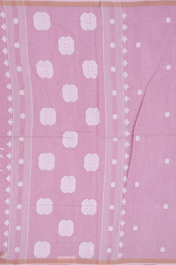 Bengal Cotton Saree In Dusty Pink With Threadwork Buttas