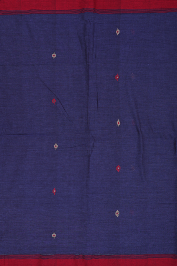Bengal Cotton Saree In Oxford Blue With Threadwork Buttas