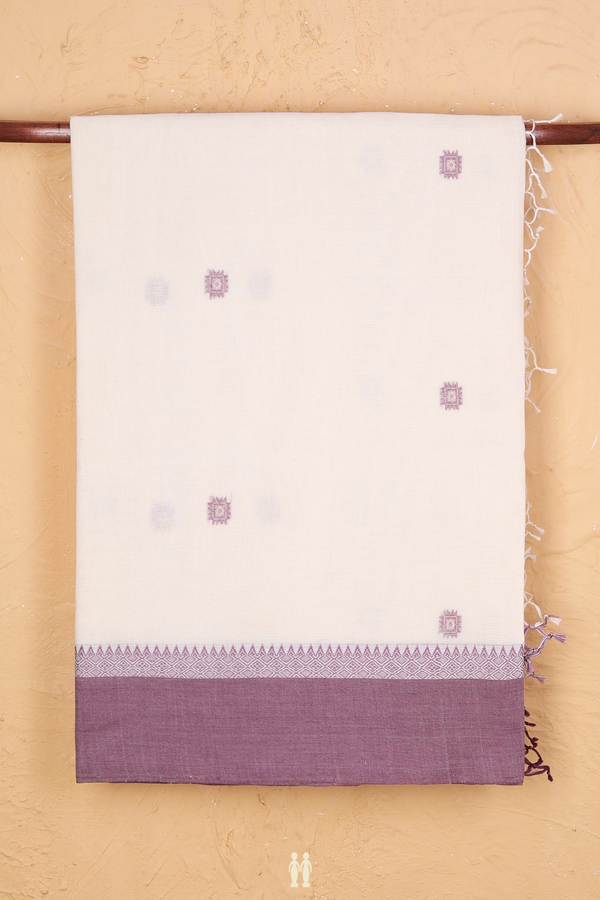 Bengal Cotton Saree In Off White With Threadwork Buttas