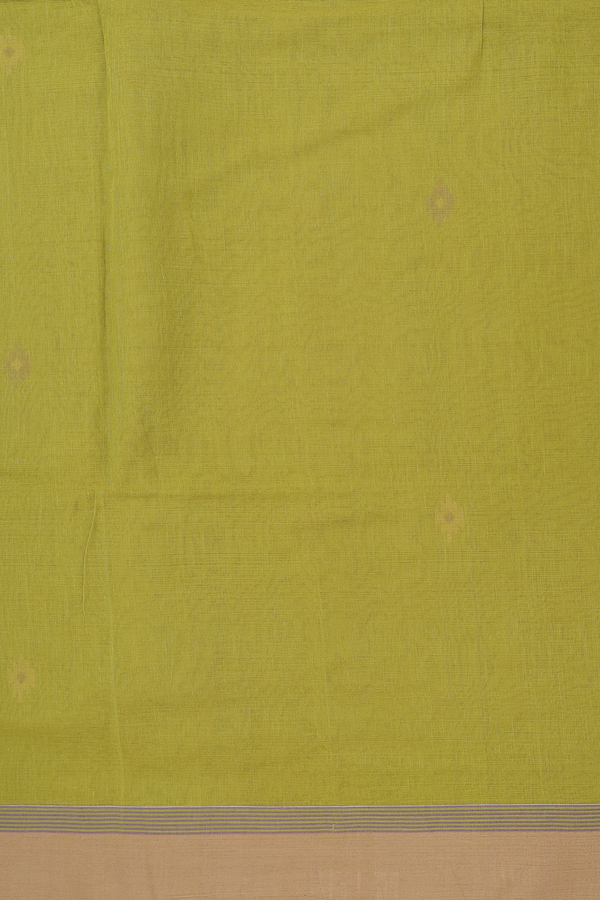 Bengal Cotton Saree In Olive Green With Threadwork Buttas
