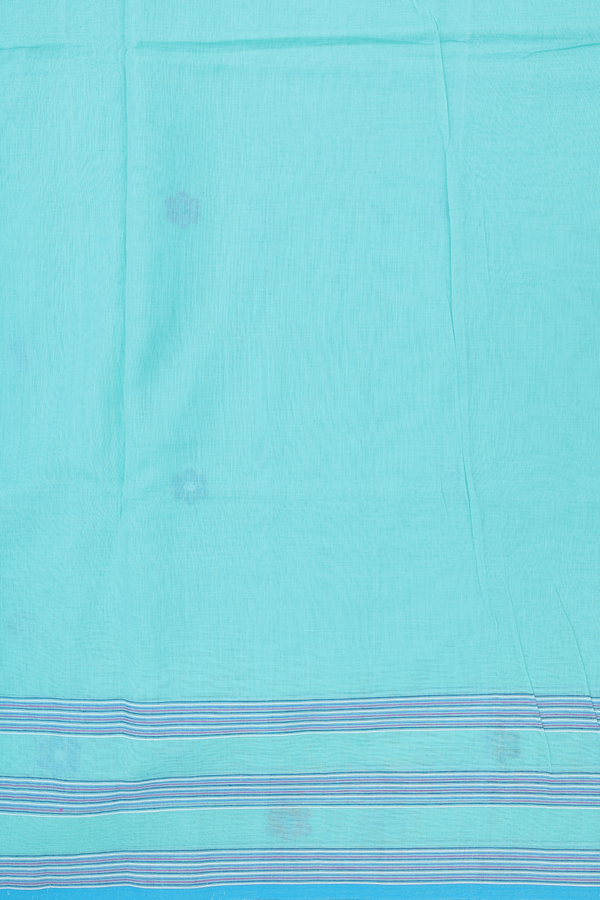 Bengal Cotton Saree In Tiffany Blue With Floral Buttas
