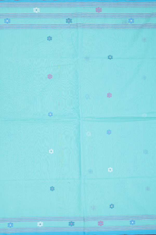 Bengal Cotton Saree In Tiffany Blue With Floral Buttas