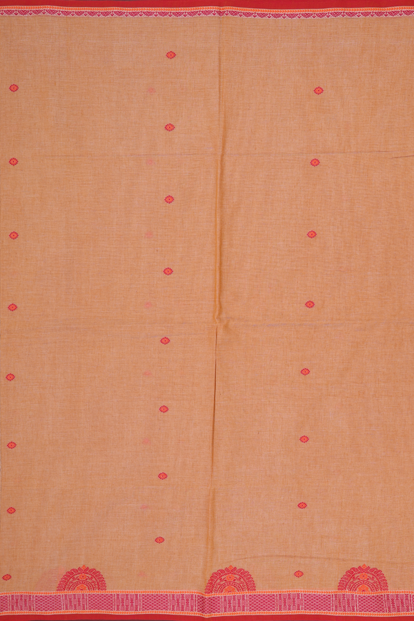 Bengal Cotton Saree In Brick Yellow With Floral Buttas