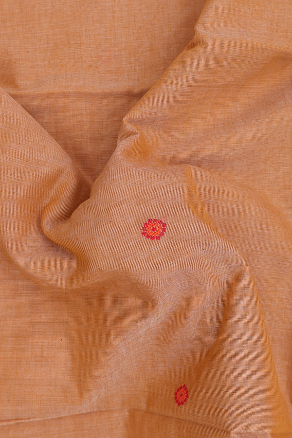 Bengal Cotton Saree In Brick Yellow With Floral Buttas