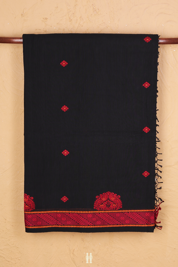 Bengal Cotton Saree In Black With Floral Buttas