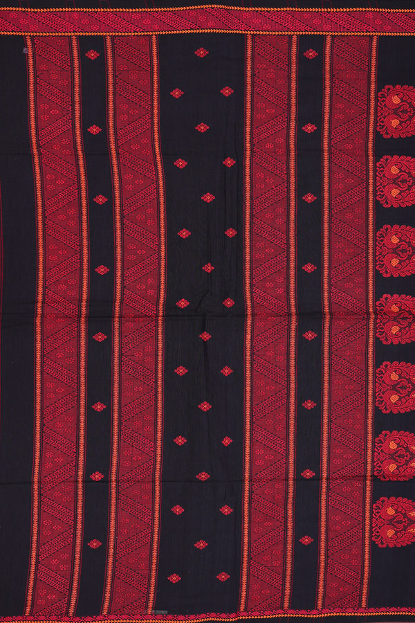 Bengal Cotton Saree In Black With Floral Buttas