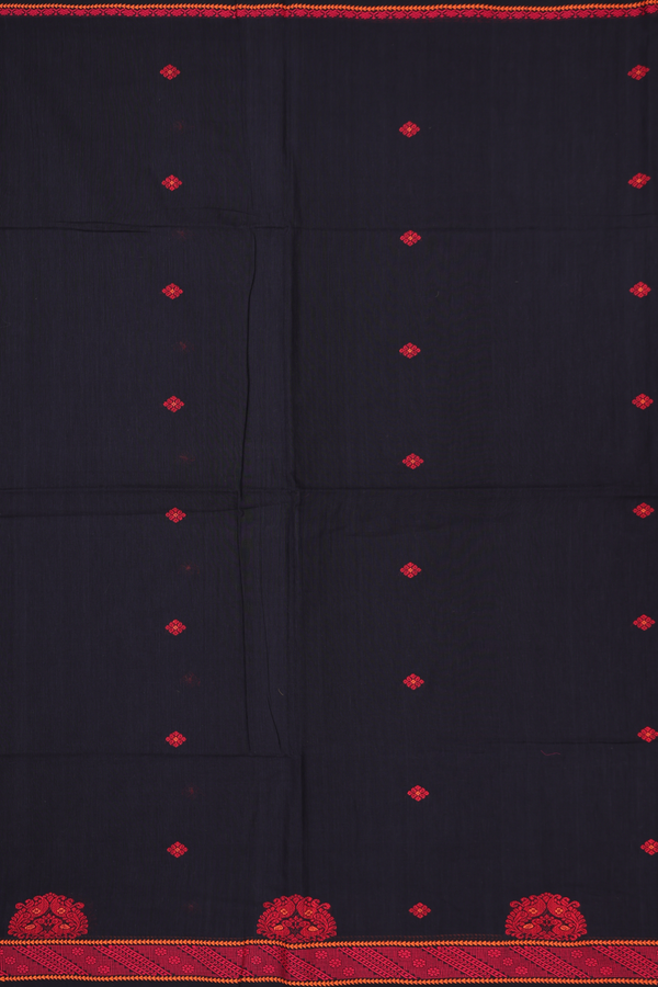 Bengal Cotton Saree In Black With Floral Buttas