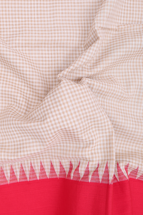 Bengal Cotton Saree In Brown And White With Checks Design