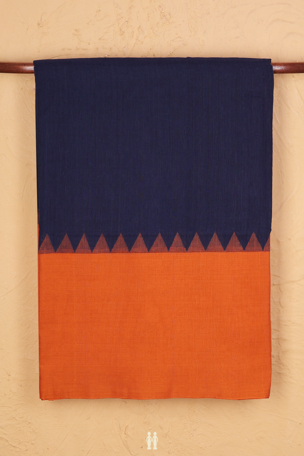 Bengal Cotton Saree In Oxford Blue With Contrast Border