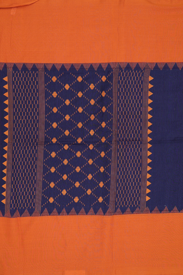Bengal Cotton Saree In Oxford Blue With Contrast Border