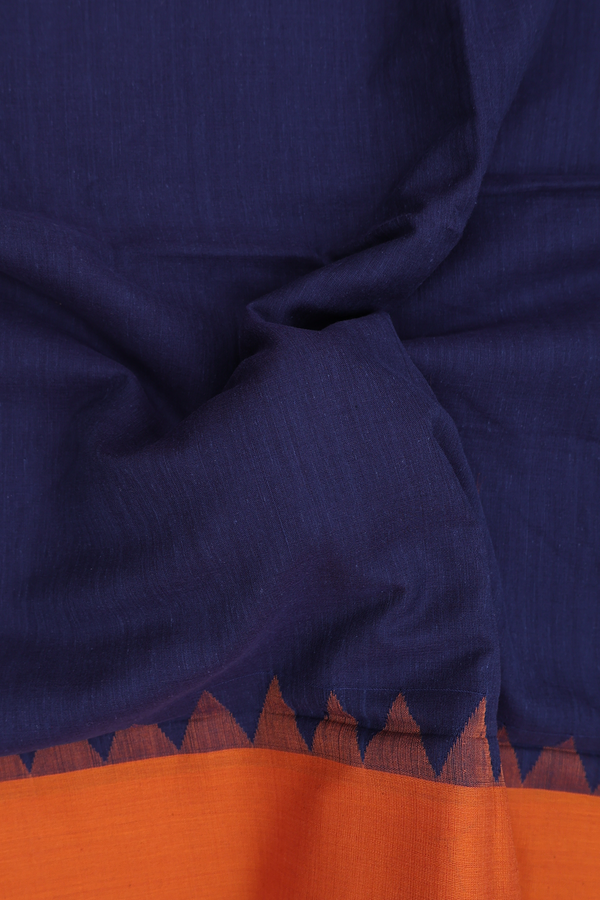 Bengal Cotton Saree In Oxford Blue With Contrast Border