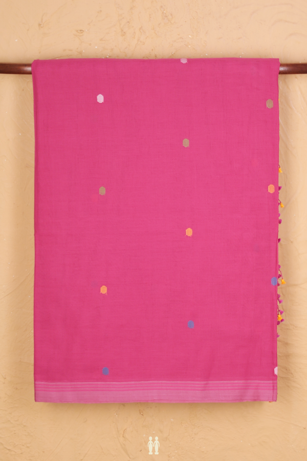Bengal Cotton Saree In Pink With Threadwork Buttas